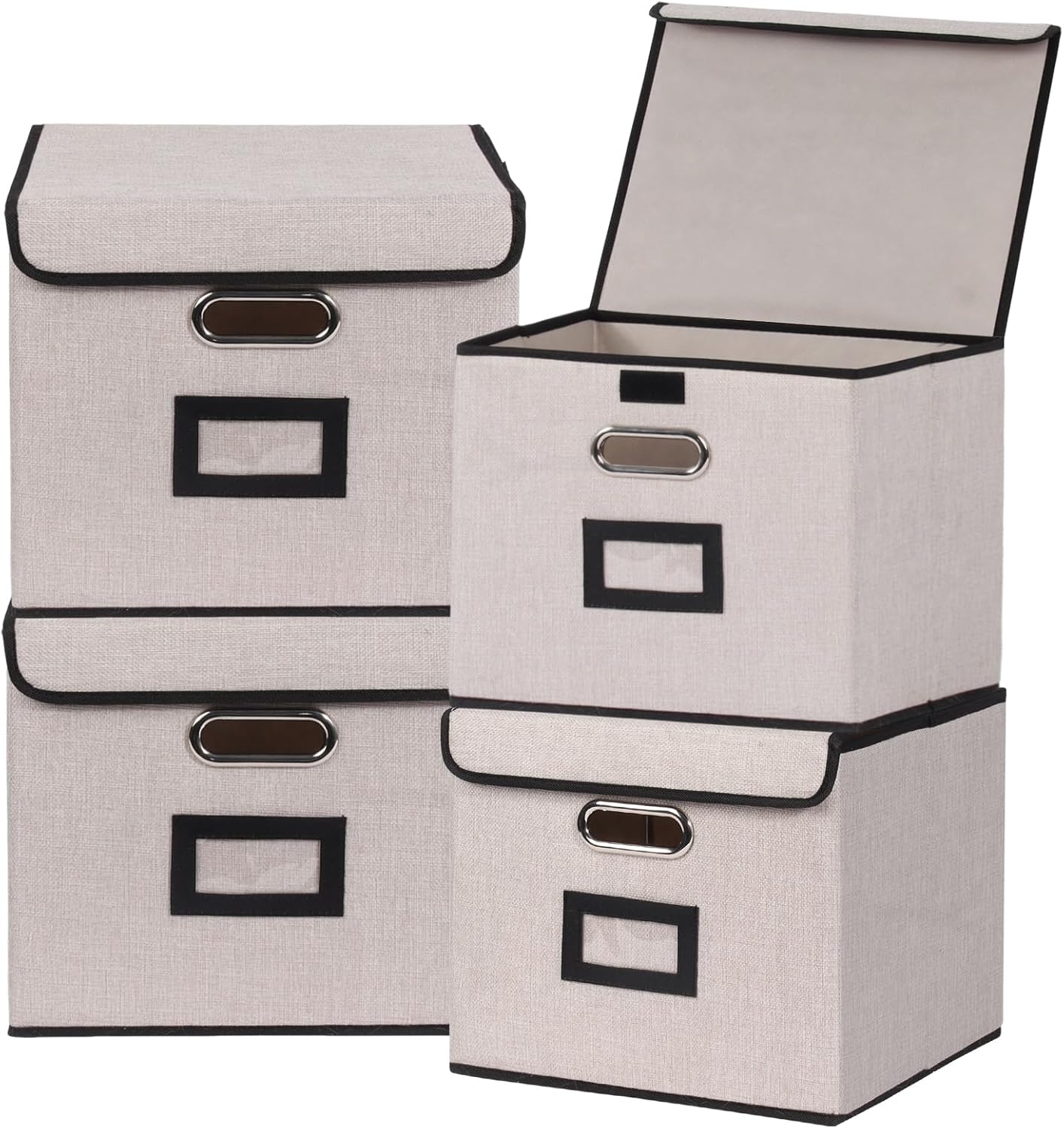 File Storage Box with Lid, 15.55x12.87x10.43 Inches, Foldable Organizer with Handles & Label Slot, for File Storage, Home, Office, and Closet Organization(Pink)