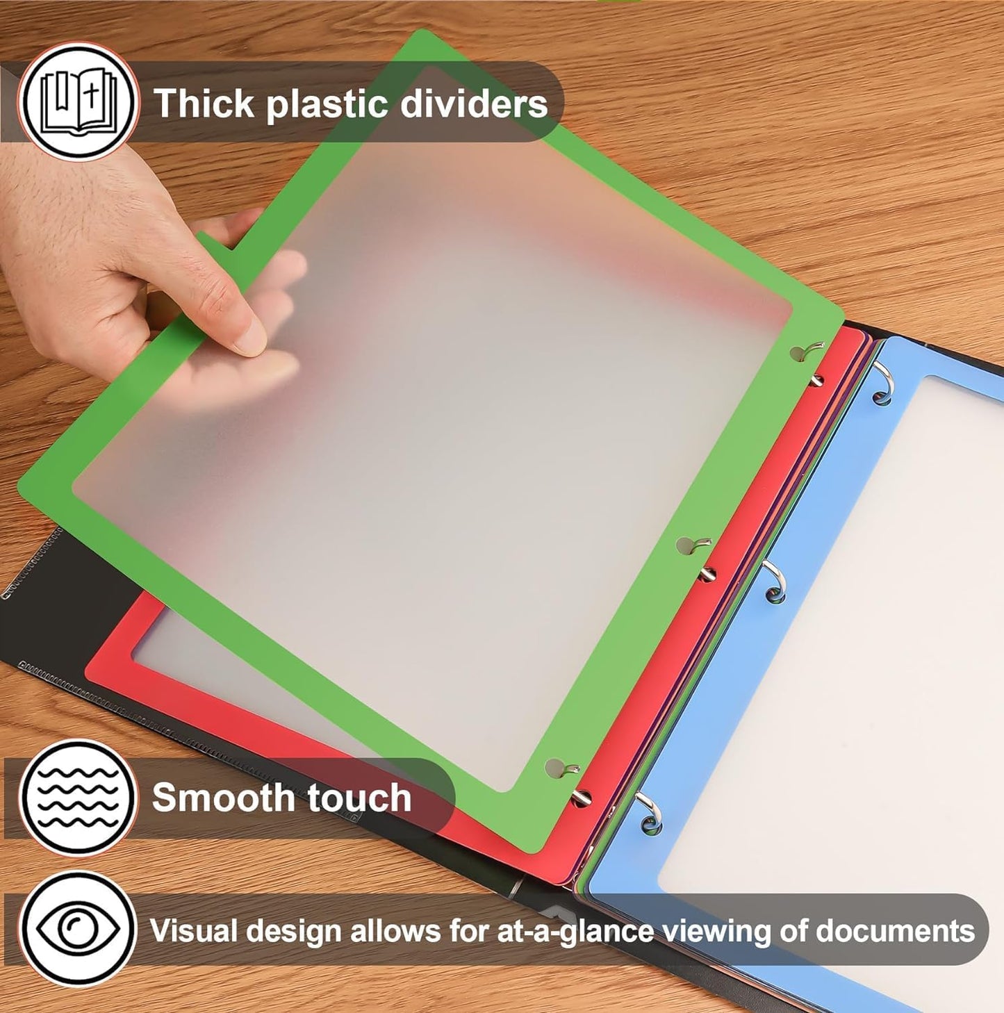 HABGP 24Pcs/3 Set 8 Tab Dividers for 3 Ring Binder, 24 Pcs Clear Color 3 Ring Binder Dividers with Tabs, Page Folder Dividers, Plastic Tabbed File Dividers with Tabs, Three Ring Binder Index Dividers