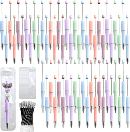 150 Pieces DIY Beadable Pen Kit – 50 Plastic Ballpoint Pens with Refills & Bags, Beads Not Included – School Supplies, Office Accessories & Craft Gifts for Students & Teachers (Multicolor)