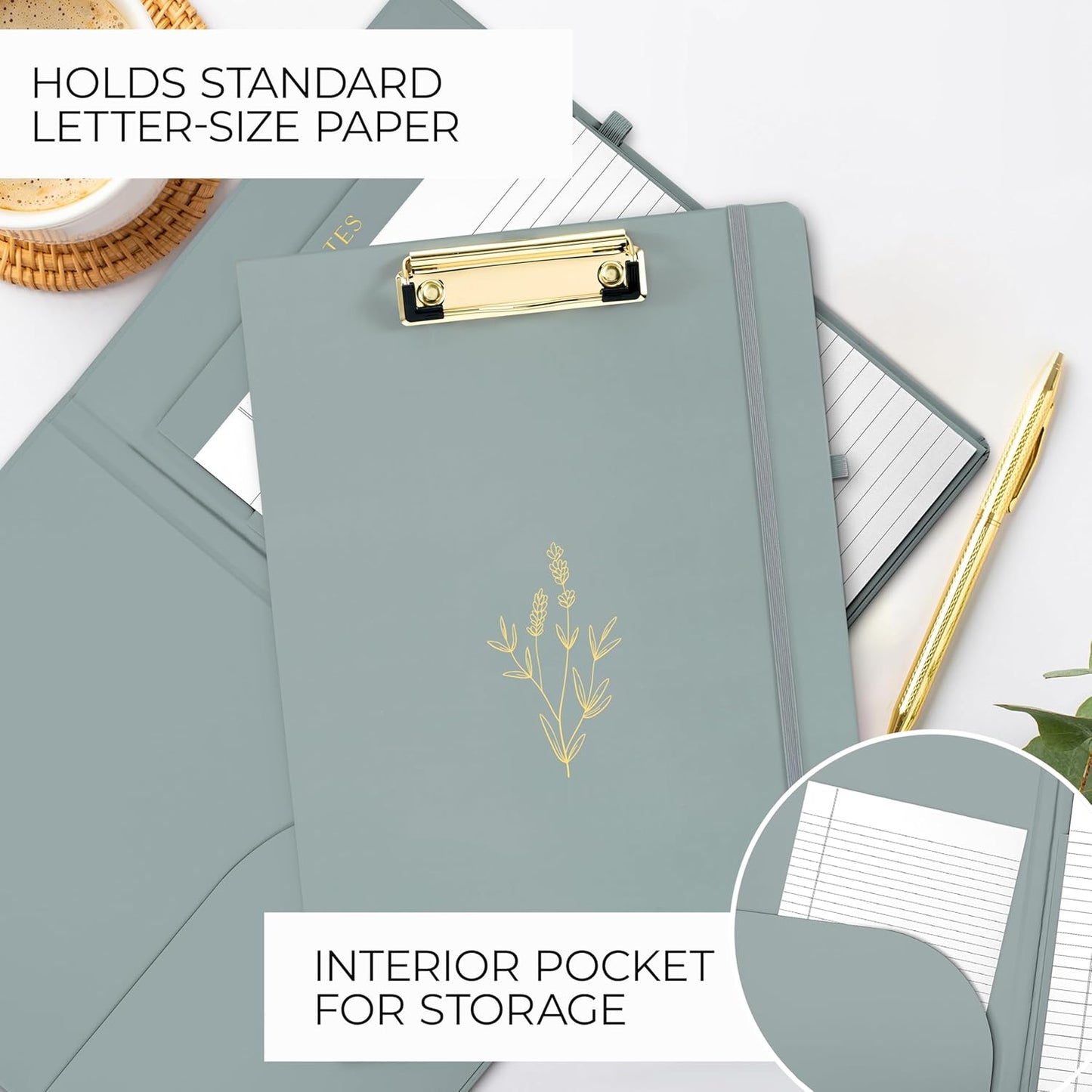 Aesthetic Clipboard Folio with Refillable Lined Notepad & Interior Pocket – Cute Padfolio/Legal Pad Holder for Women – Easily Organize Notes at Work, School, or Home