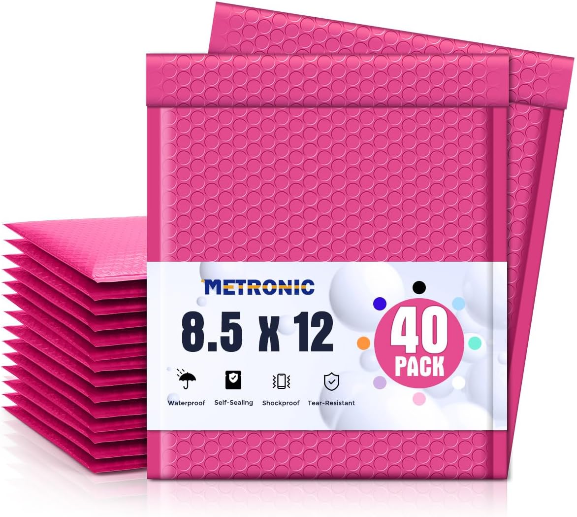Metronic Bubble Mailers 8.5x12" 40 Pack Black Padded Envelopes Usable Size 8.5 x 11" Strong Adhesion Bubble Envelopes Medium Mailing Envelopes Bubble Padded for Small Business Shipping Books Clothes