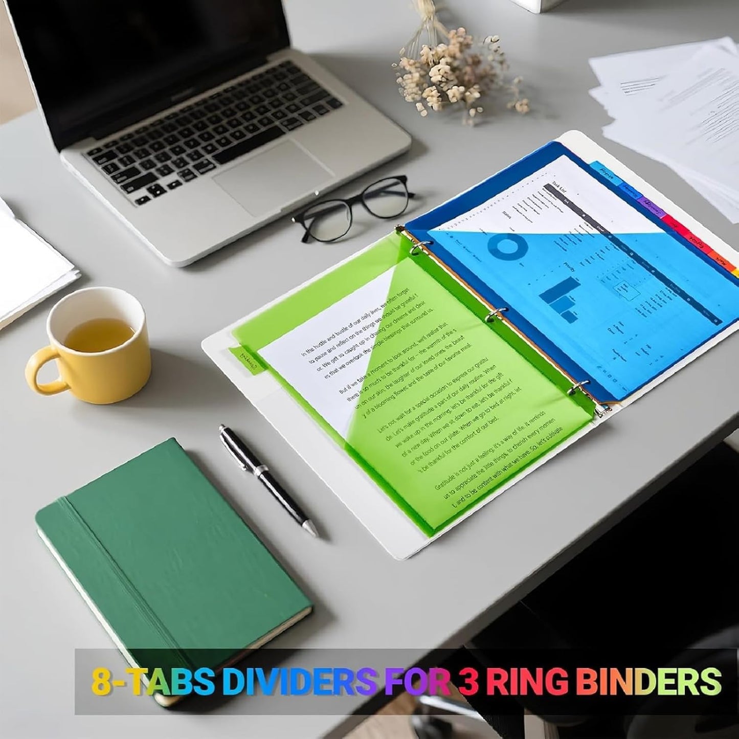 8-Tab Dividers for 3-Ring Binders, 16 Counts 3 Holes Index Dividers with 2 Pockets, Insertable 8 Tabs Binder Divider for 0.5''/1''/2''/3'' Inch Binders, 8 Colors