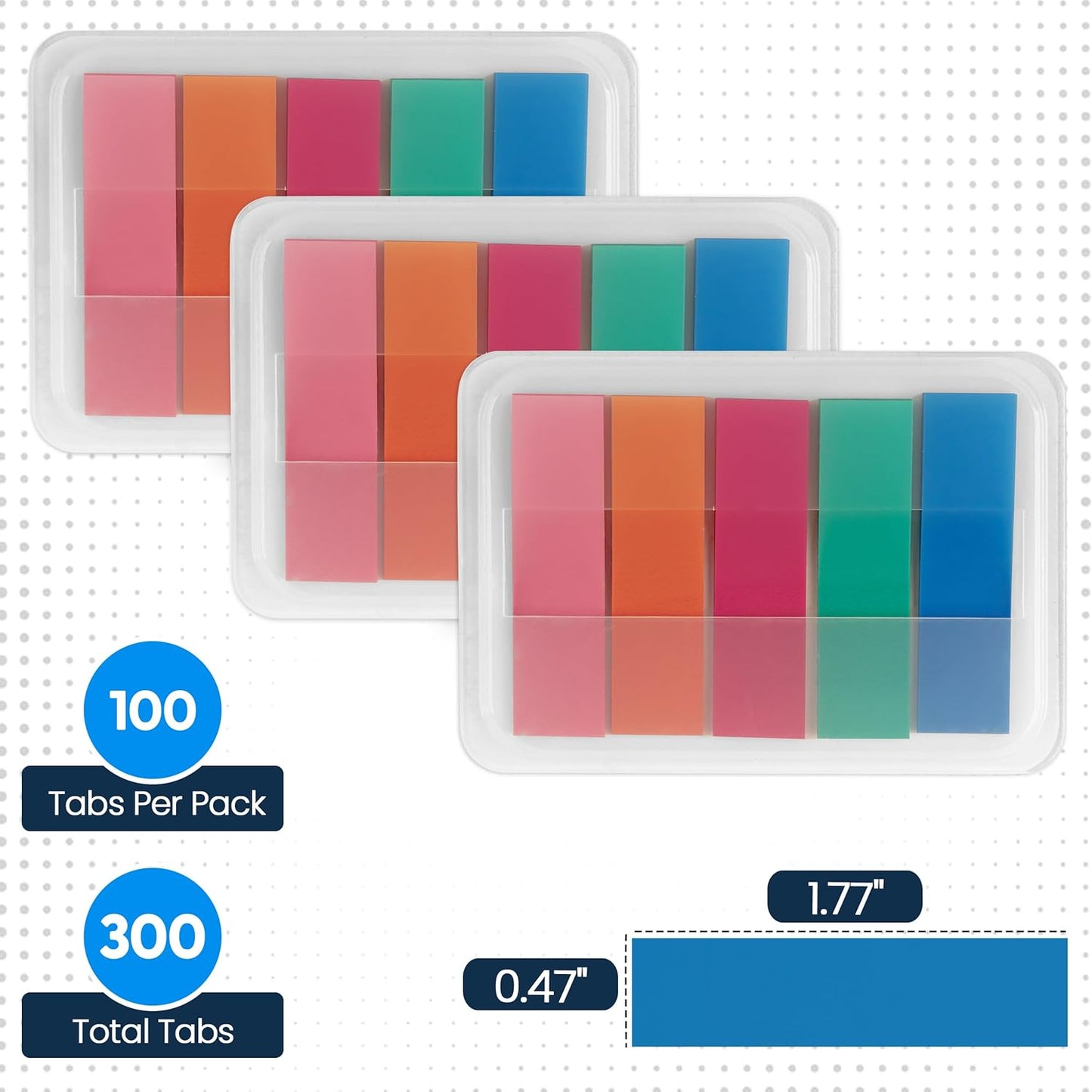 Essex Wares - 300 Pieces - Transparent Sticky Notes Tabs with Case - 5 Light Pastel Colors - 3 Cases - 1.8" x 0.4" - 60 Pieces - Pop Up Index Tabs - Book Flags for Annotating - Book Sticky Tabs