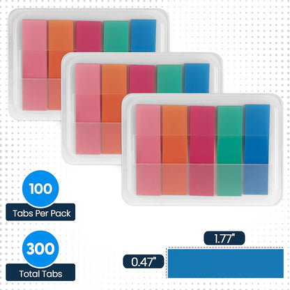 Essex Wares - 300 Pieces - Transparent Sticky Notes Tabs with Case - 5 Light Pastel Colors - 3 Cases - 1.8" x 0.4" - 60 Pieces - Pop Up Index Tabs - Book Flags for Annotating - Book Sticky Tabs
