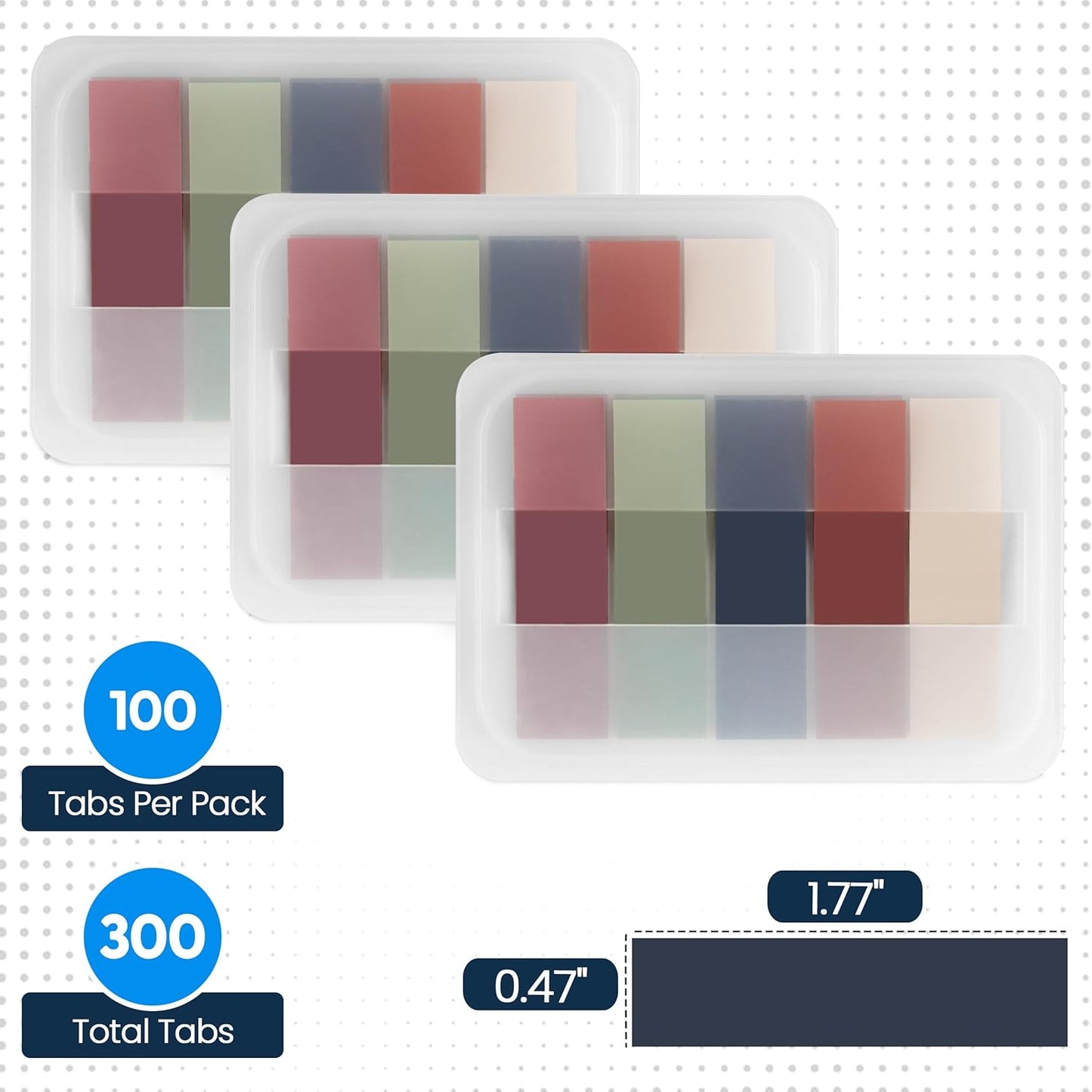 Essex Wares - 300 Pieces - Transparent Sticky Notes Tabs with Case - 5 Light Pastel Colors - 3 Cases - 1.8" x 0.4" - 60 Pieces - Pop Up Index Tabs - Book Flags for Annotating - Book Sticky Tabs
