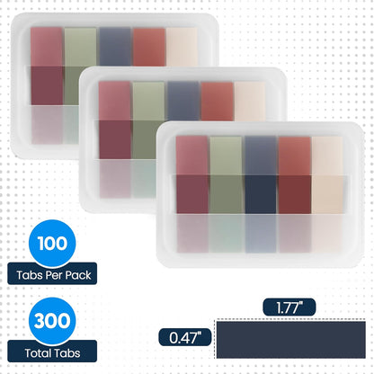 Essex Wares - 300 Pieces - Transparent Sticky Notes Tabs with Case - 5 Light Pastel Colors - 3 Cases - 1.8" x 0.4" - 60 Pieces - Pop Up Index Tabs - Book Flags for Annotating - Book Sticky Tabs