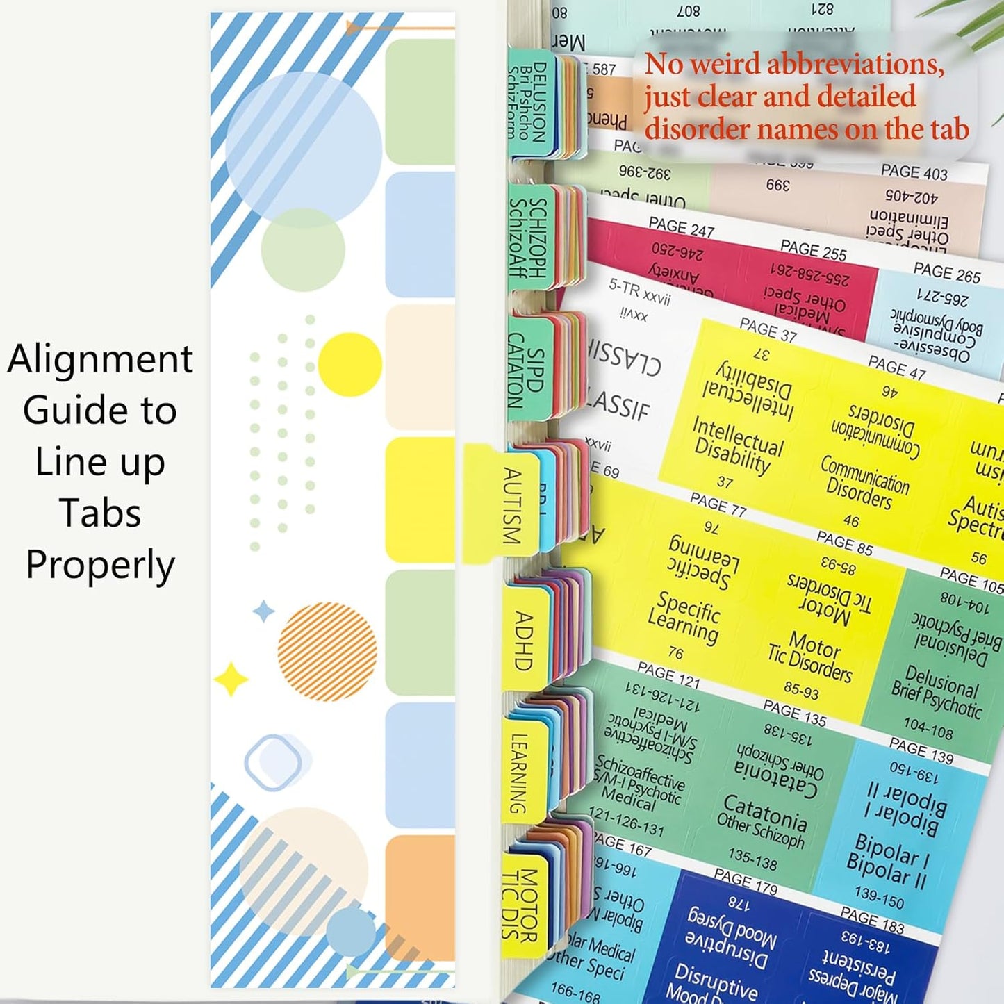 Index Tabs for DSM-5, Color-Coded and Laminated, with 11 Blank Tabs, Alignment Guide and Inspirational Bookmark Included, Tear-Resistant & Waterproof