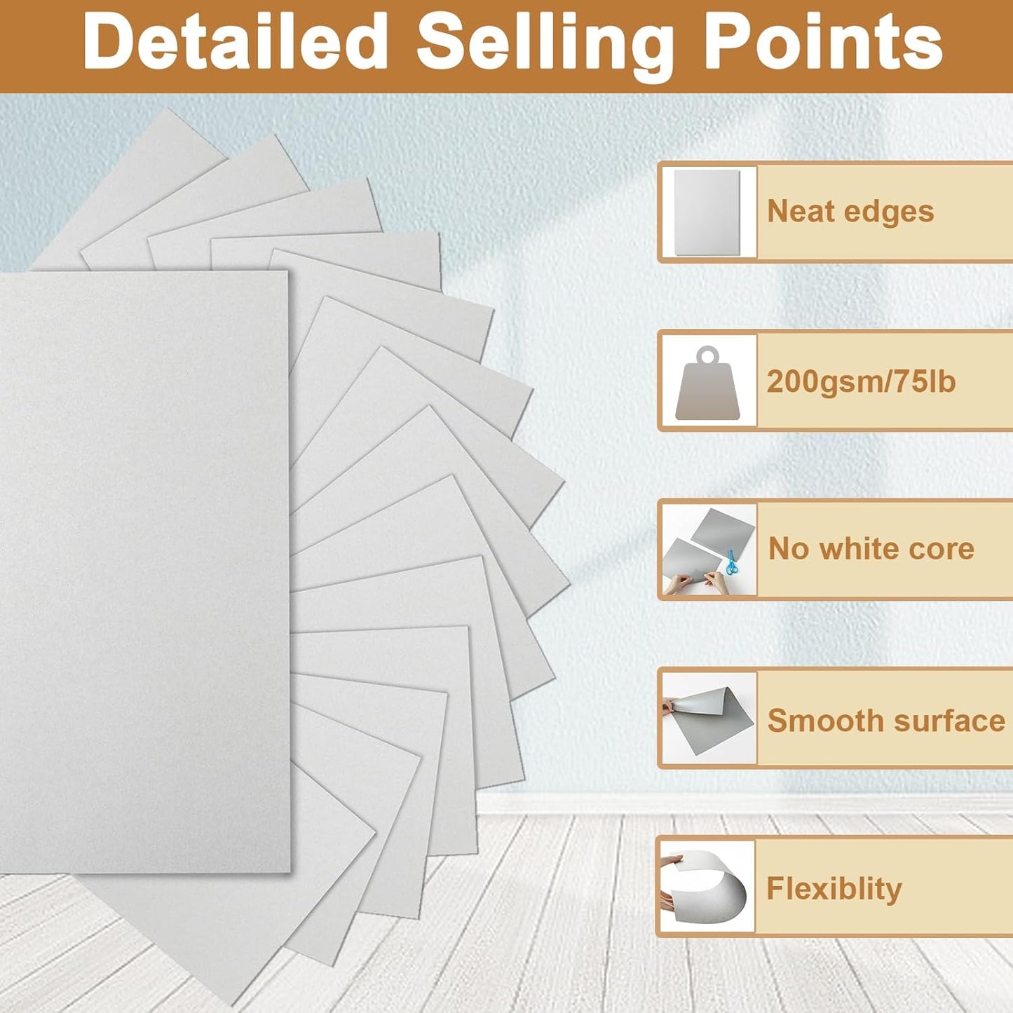 Silunkia 100 Sheets White Cardstock 5 Assorted Sizes Craft Paper, 200gsm/75lb White Card Stock Certificates Paper for DIY Cards Making, Business Cards, Wedding Invitations, School Crafting, Menus