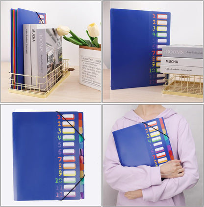 Edufun Rainbow Tab Expanding File Folder - 24 Pockets, Durable A4 Letter Size Organizer, Water-Resistant Plastic Dividers, Home/Office/School Document Holder (Black)