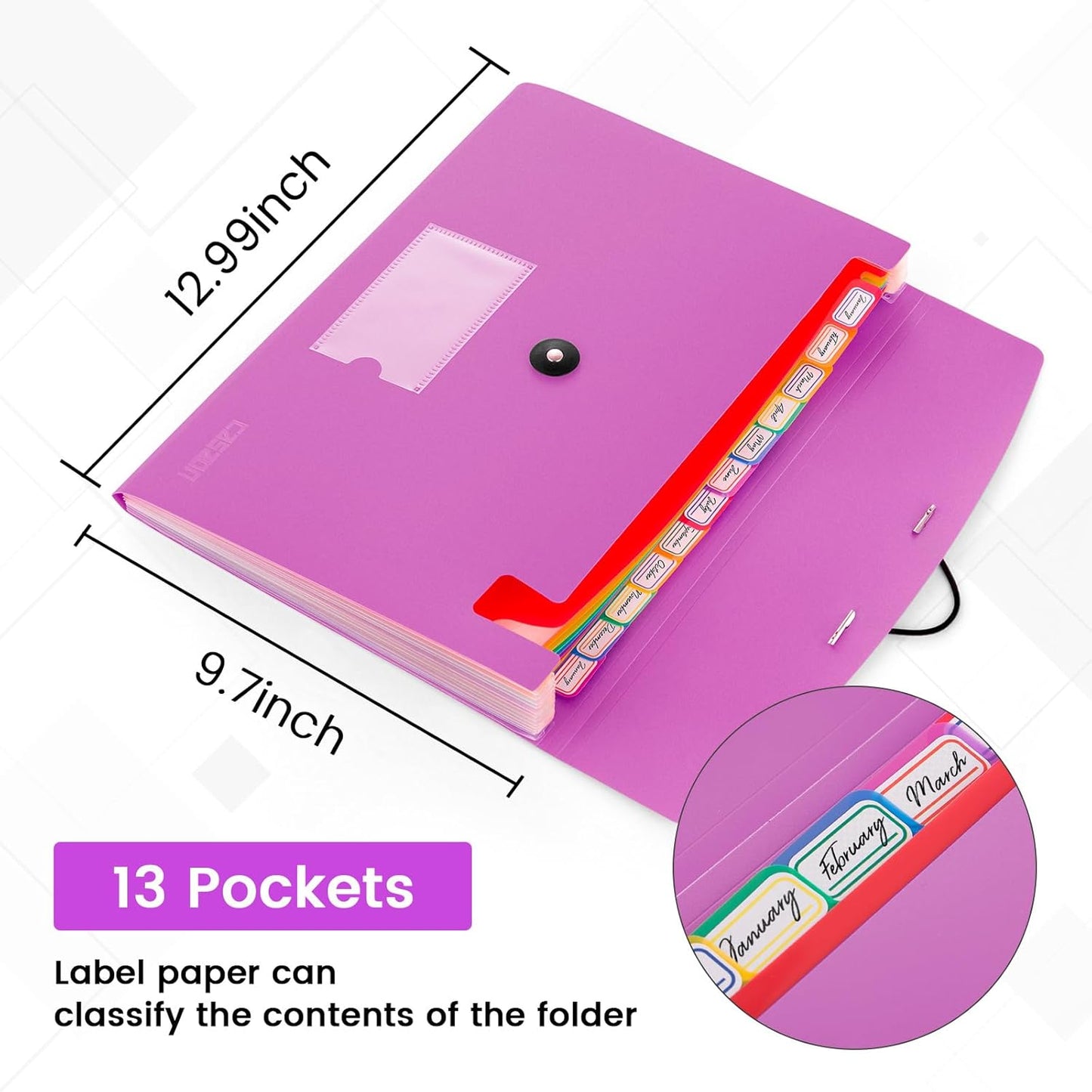 13 Pocket Expanding File Folder Accordian File Organizer, A4 Letter Size Paper Document Receipt Holder for School Office Supplies, Black