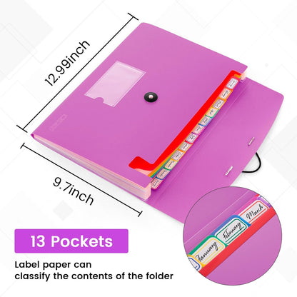 13 Pocket Expanding File Folder Accordian File Organizer, A4 Letter Size Paper Document Receipt Holder for School Office Supplies, Black