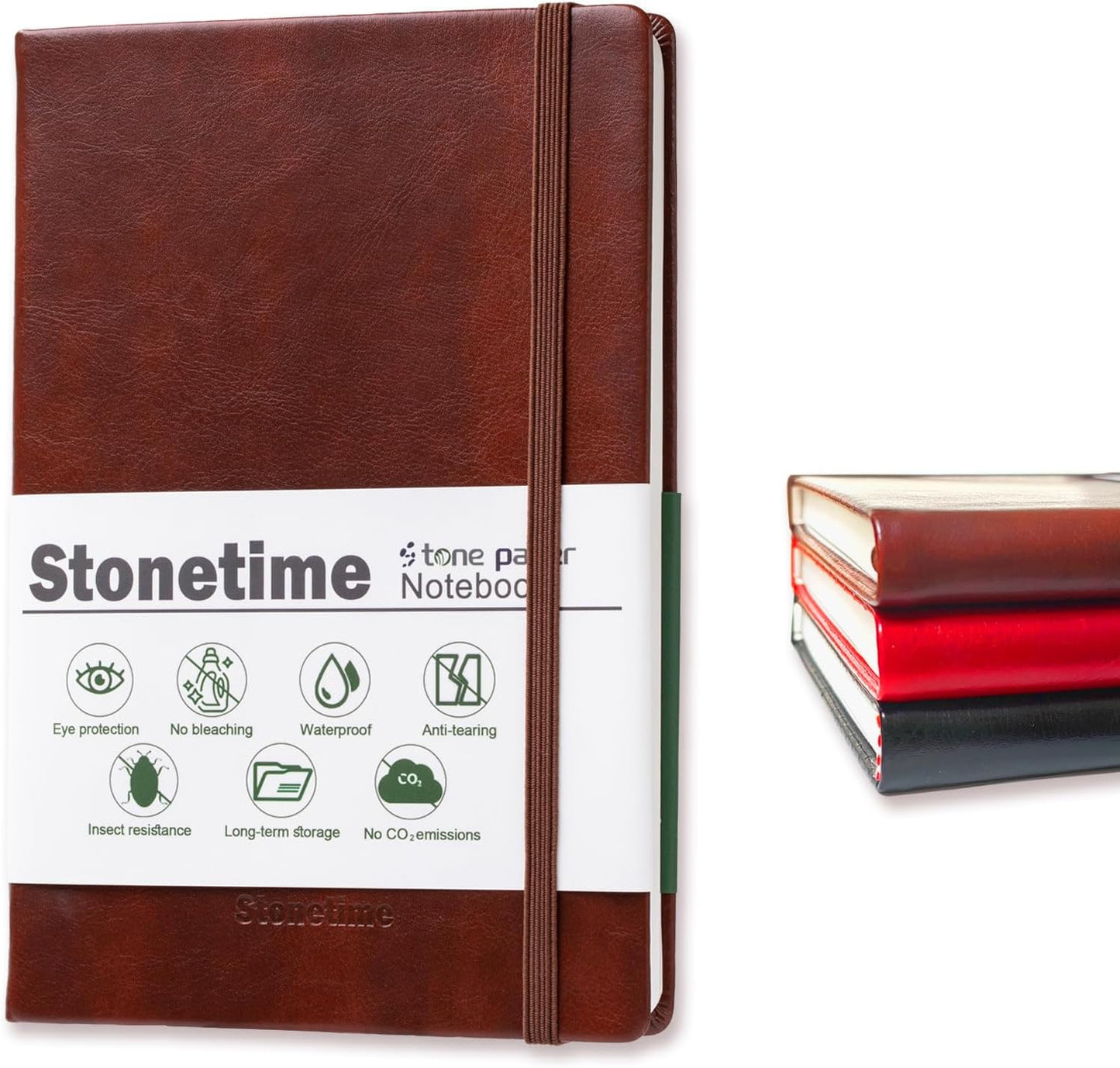 Stone Paper Notebook for Women Men, A5 Waterproof Notebook Hardcover Executive Journal, Ruled Notebooks for Work, Business, Writing, School, 160 Pages(Green)