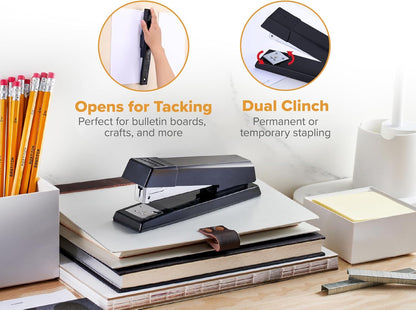 Bostitch Office Stapler, No-Jam Premium for Desktop, Includes 1,250 Staples, Full-Strip, 25 Sheet Capacity, Black