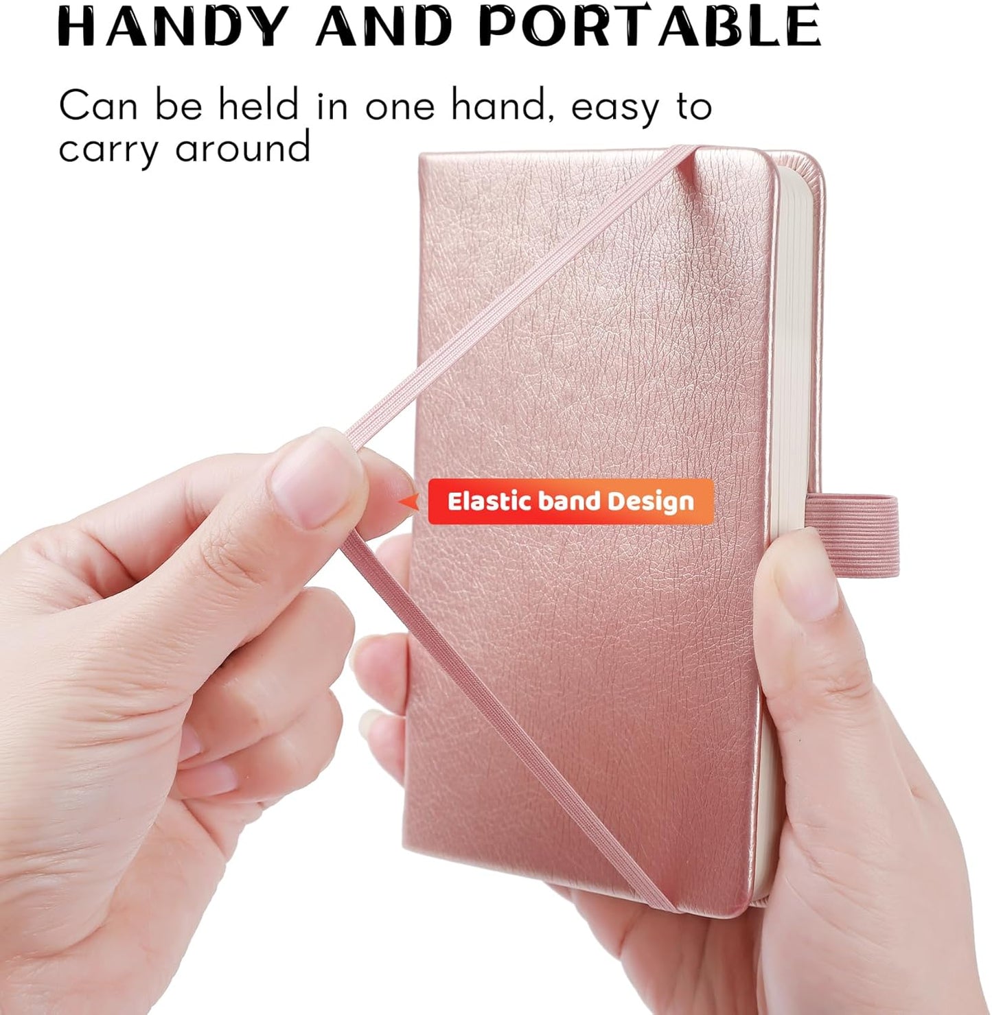 2Pack Pocket Notebook Small Notebook Journal Notebook 4 inches x 5.7 inches 200 Pages Leather Cover With Pen Holder Page Marker Ribbons(Black)
