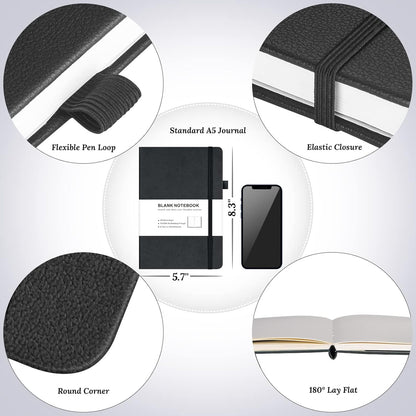College Ruled Notebook, 5 Pack A5 Hardcover Leather Notebook for Work, Lined Notebook Journal for Women, Men, 100GSM Thick Paper, Large Notebook with Pockets, Professional Business Notebook, 5.7"x8.5"