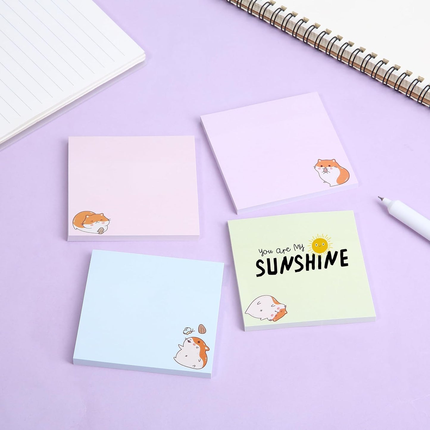Mr. Pen- Aesthetic Sticky Notes, 3"x3", 8 Pads, 400 Sheets, 4 Designs, Cute Bear Sticky Notes, Self-Stick Note Pads Aesthetic, Perfect for Office, School, Home, Study & Organization