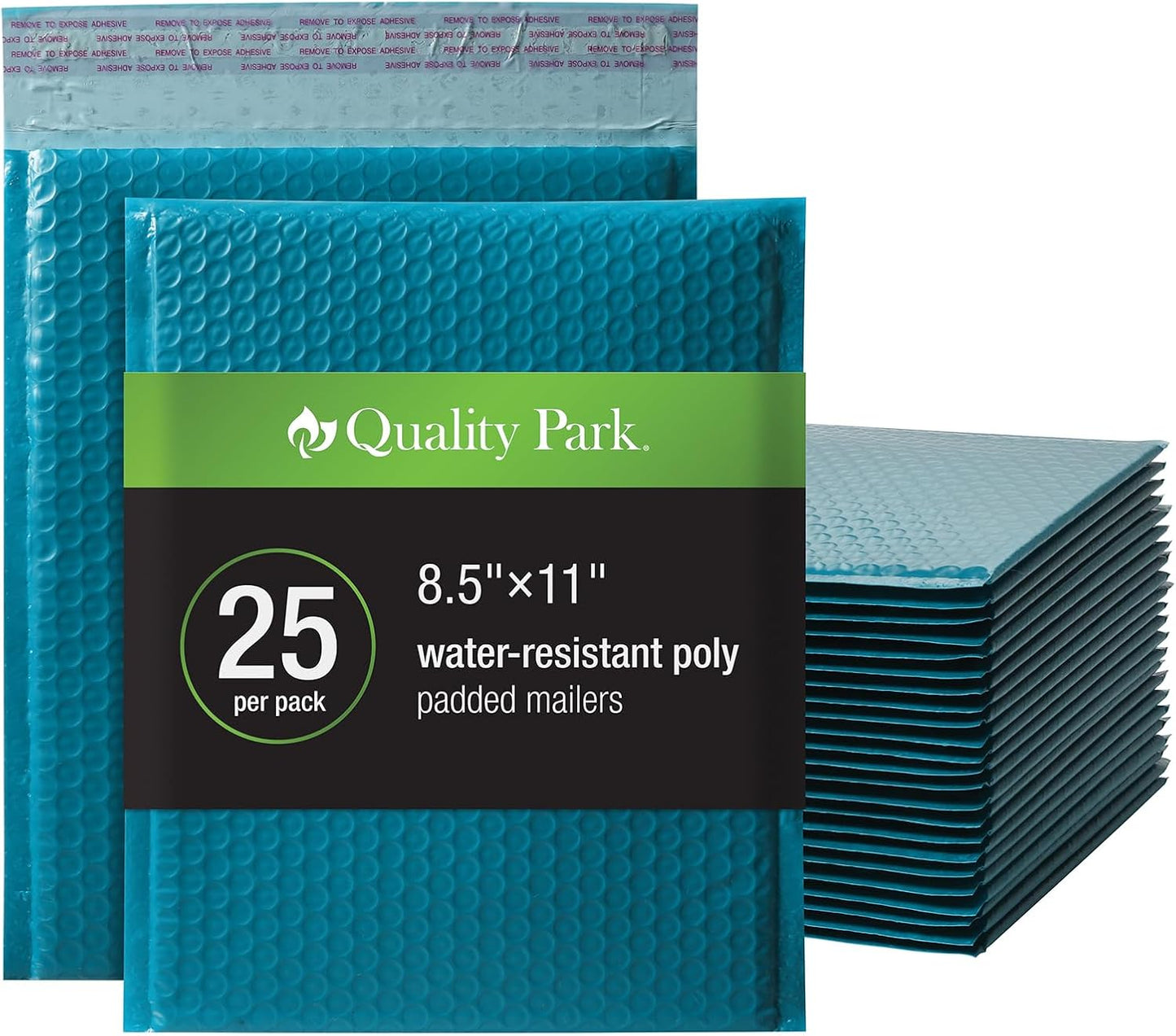 Quality Park Bubble Mailers, 8.5 x 11 Shipping Envelopes, Water Resistant White Poly Padded Envelopes, Redi-Strip Peel Off Closure, 25/Box (QUA85859)