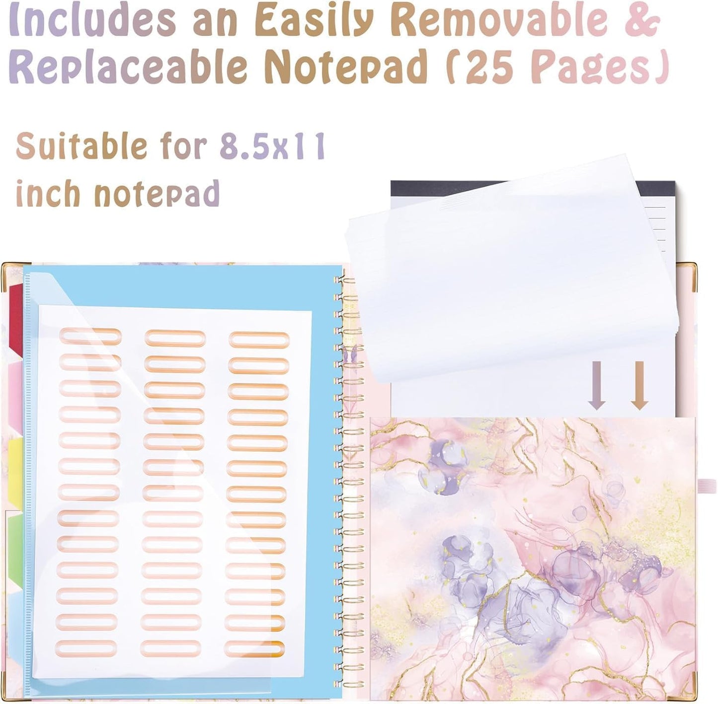 HAUTOCO Clipboard Folio with Refillable Notepad for Letter Size (11" x 8.5"), 5 Dividers with 10 Pockets, Elastic Pen Holder and File Folder Labels, Spiral Nurse Clipboard Artboard(Green)