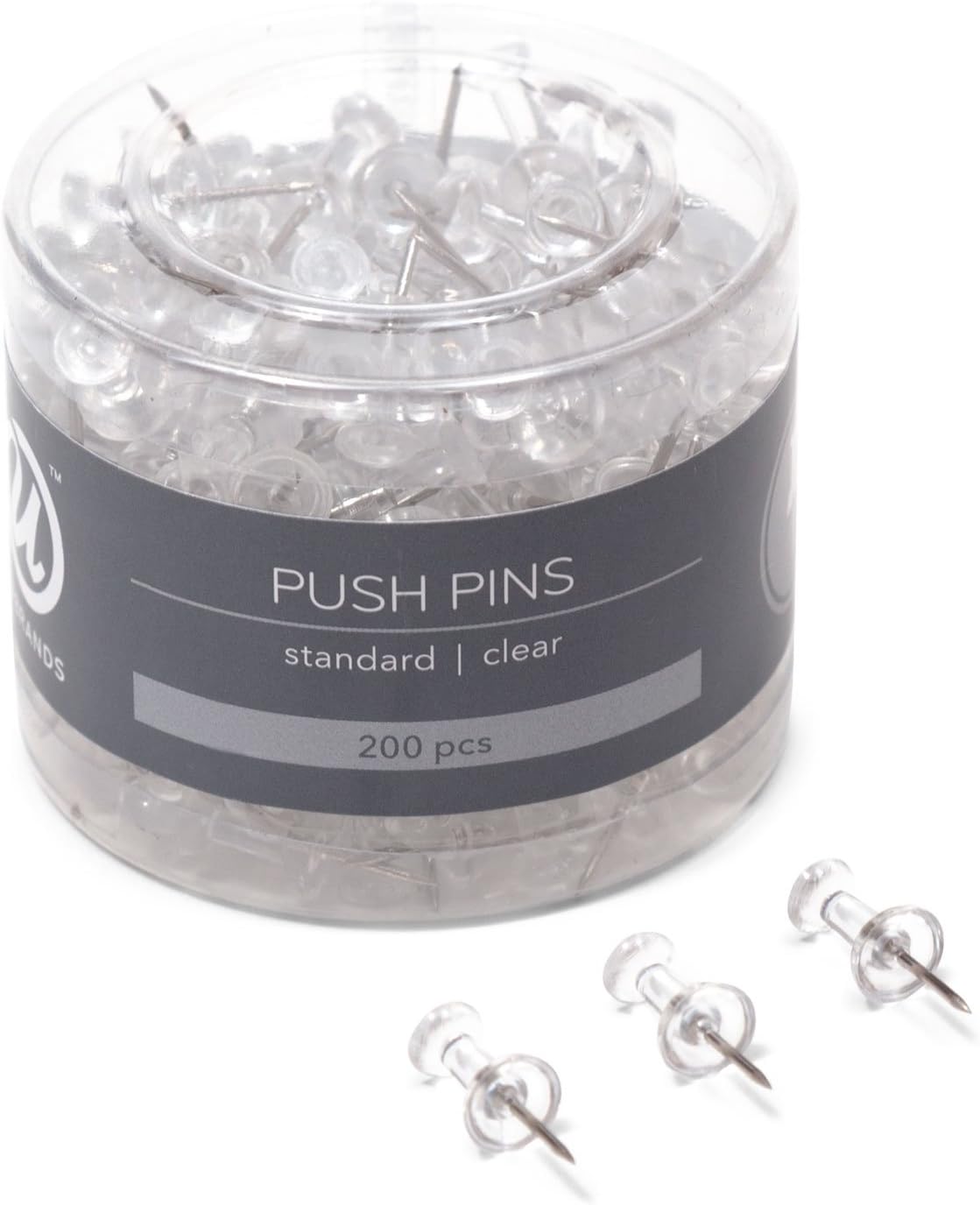 U Brands Push Pins, Clear Plastic Head Thumbtacks, Steel Point, 200-Count