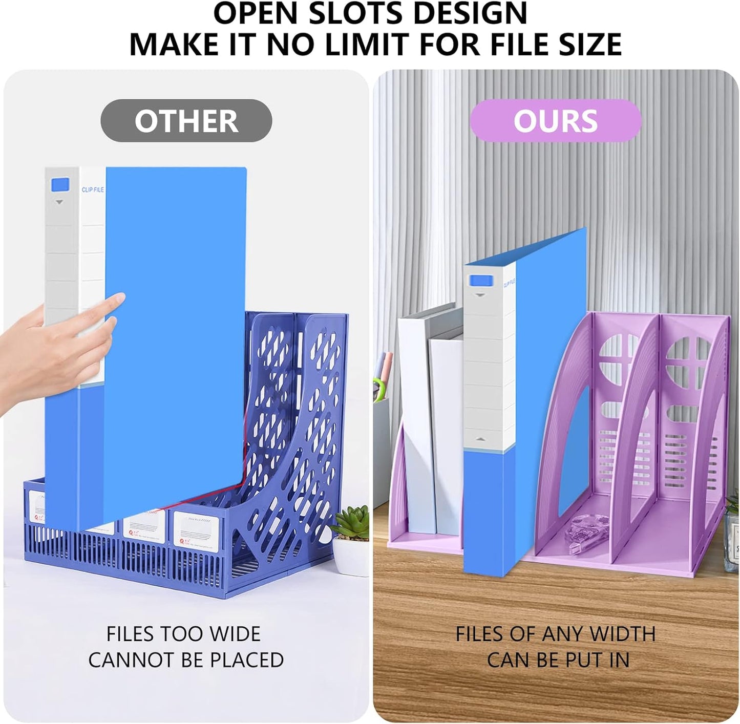 SAYEEC 2Pcs Magazine Holder Plastic File Sorter Binder Holder for Desk Folder Organizer Stand Book Shelf Dividers Vertical Filling Storage Rack Desktop Bookshelf Display Box for Office School (Black)