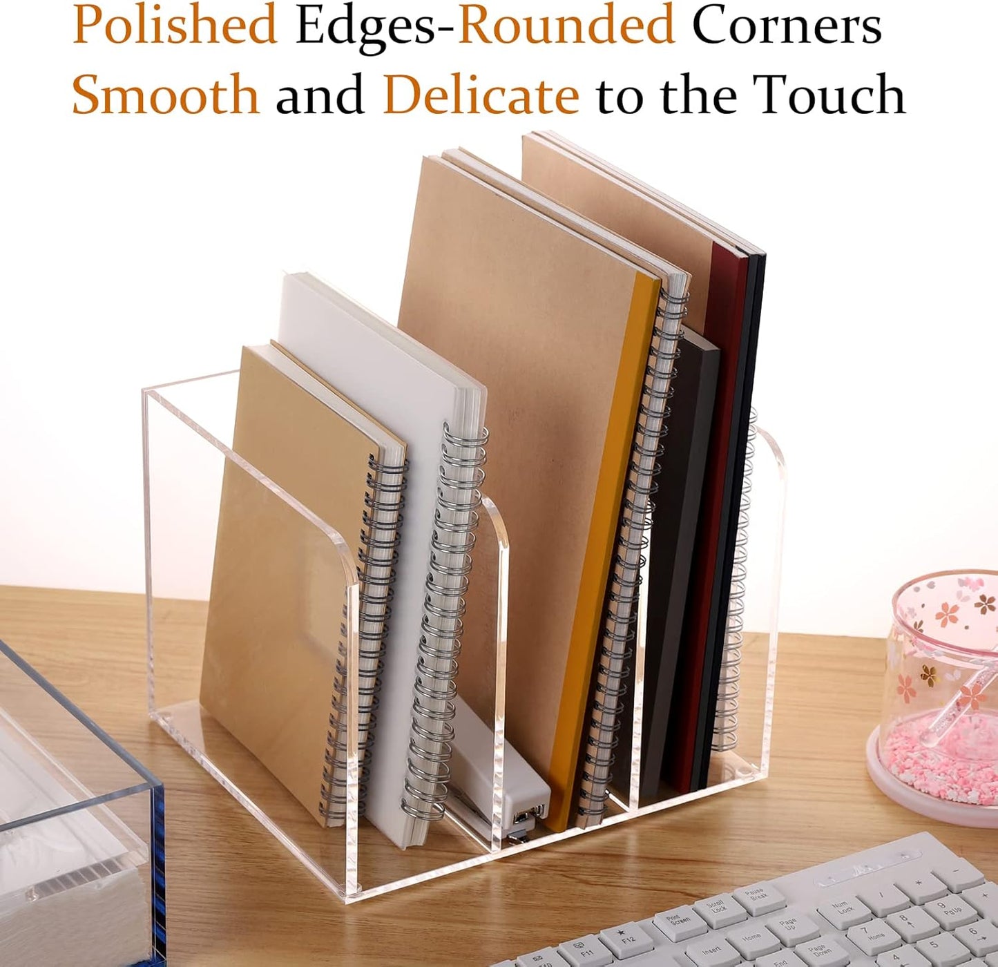 HeZone Acrylic Magazine Rack File Holder Desk Organizers and Storage 2-Pack Small Clear Acrylic Vertical Magazine Holder Book Stand for Office Desk