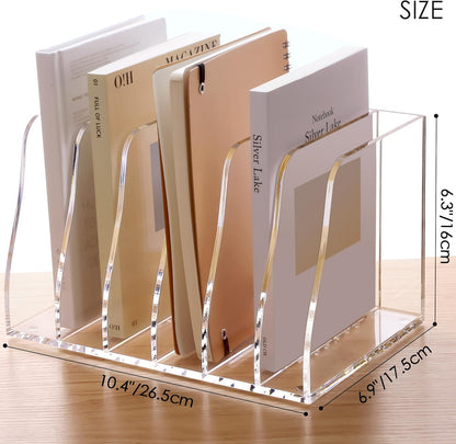 SANRUI Desk Organizer Clear Acrylic Desk Magazine File Holder with 3 Vertical Sections Magazine Rack File Organizer for Office, Home, School