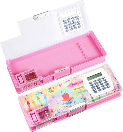Henoyso Multifunctional Pencil Box for Girls Butterfly Pencil Case with Calculator and Sharpener Cool Cute Pencilcase School Supplies Essentials Christmas Birthday Gift Present for Kids Teens