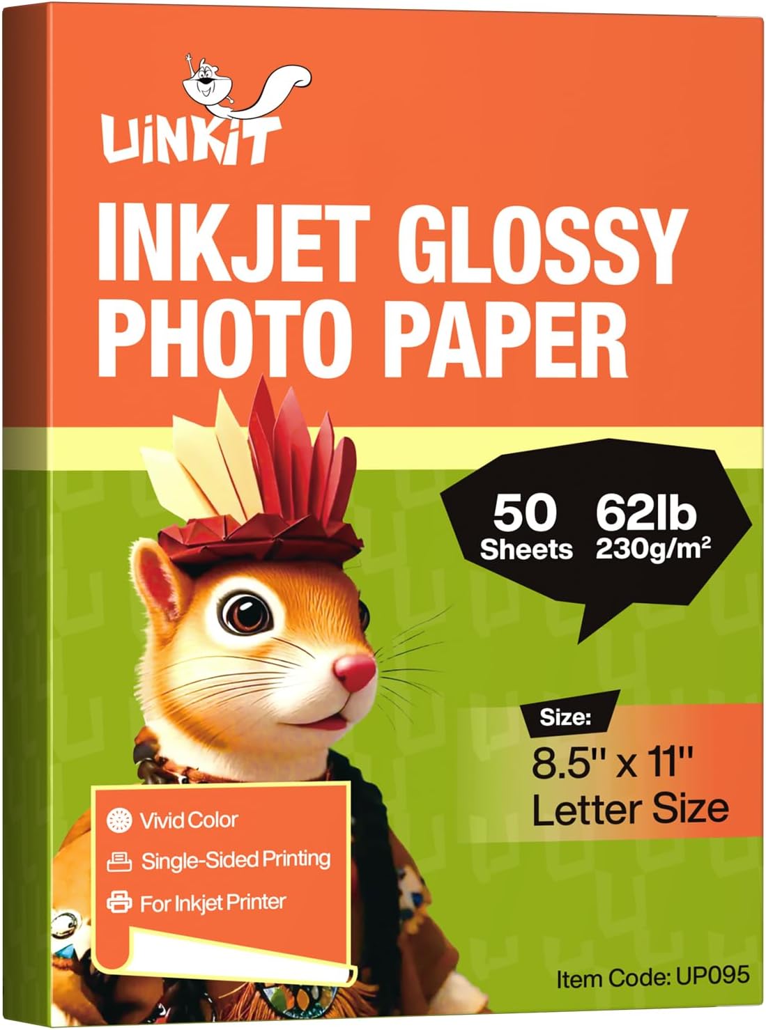 Uinkit 100 Sheets Thick Inkjet Glossy Photo Paper Picture 8.5x11 62lb 230g 11.1mil Cardstock Postcard Brochure For Dye Ink Inkjet Printer