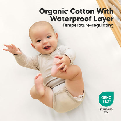 2-Pack Waterproof Crib Sheets for Boys, Girls - 52x28 Fitted Organic Cotton Baby Crib Sheets, Toddler Mattress Protector Cover, Washable, Soft & Durable Baby Bedding Essentials(Pine Grove)