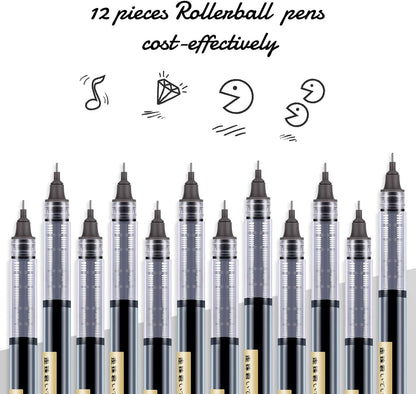 Frienda 12 Pieces Rolling Ball Pens 0.5 mm Japanese Quick Drying Fine Point Pens Liquid Ink Smooth Writing for Office Student Back to School Supplies(Multicolor)