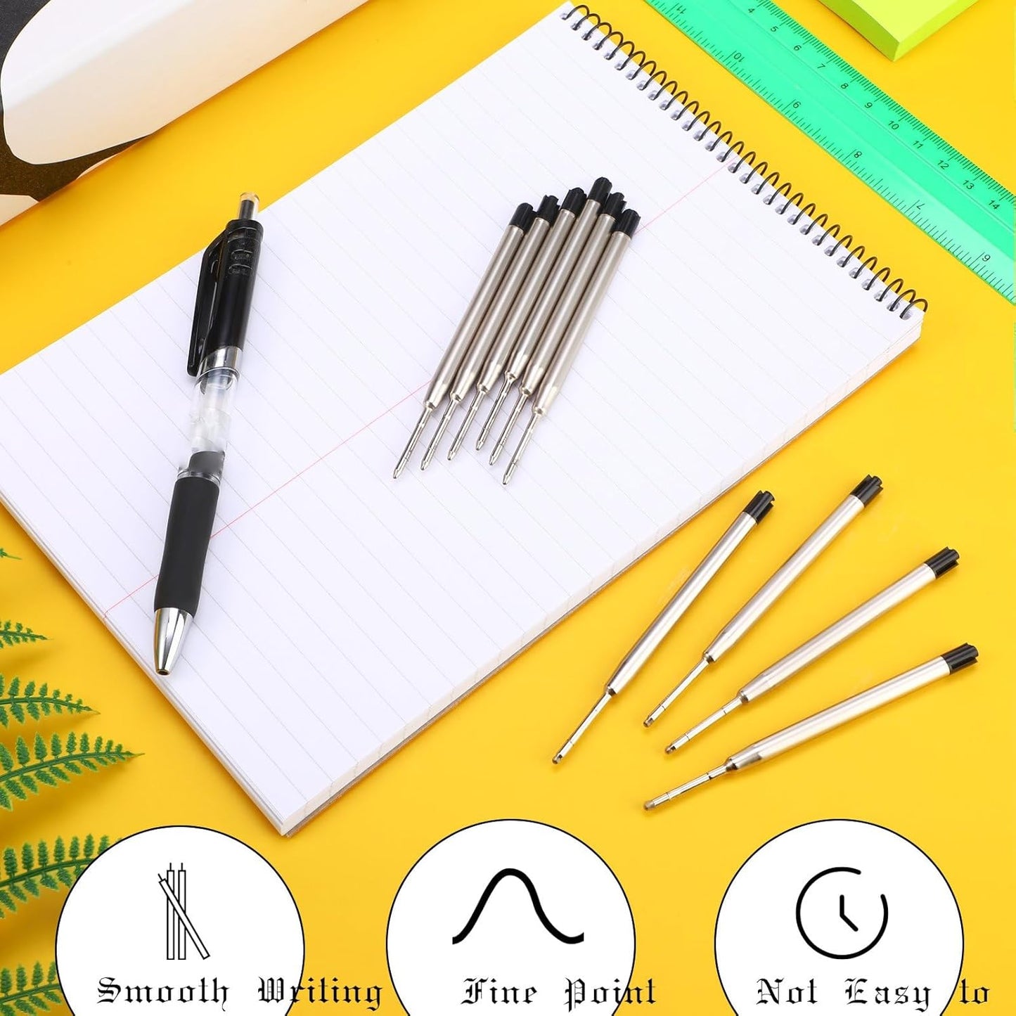 12 Pieces Pen Refills Blue Ink 1.0mm Medium Point Metal Ballpoint Refill Smooth Writing Pen Refills Replacement Refills for Retractable Ballpoint Pen School Office Supplies (Blue)