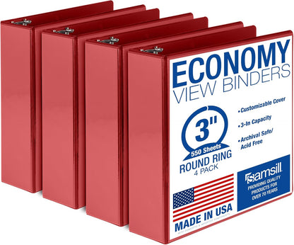 Samsill 1.5 Inch 3 Ring Binders, Economy Round Ring, Clear View Cover, 325 Sheet Capacity - for School, Home, Office - White, 4 Pack