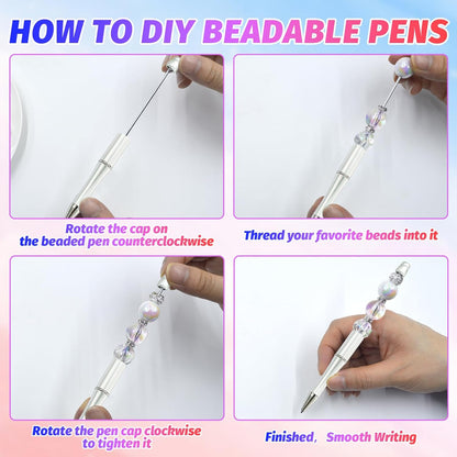 150 Pieces DIY Beadable Pen Kit – 50 Plastic Ballpoint Pens with Refills & Bags, Beads Not Included – School Supplies, Office Accessories & Craft Gifts for Students & Teachers (Multicolor)