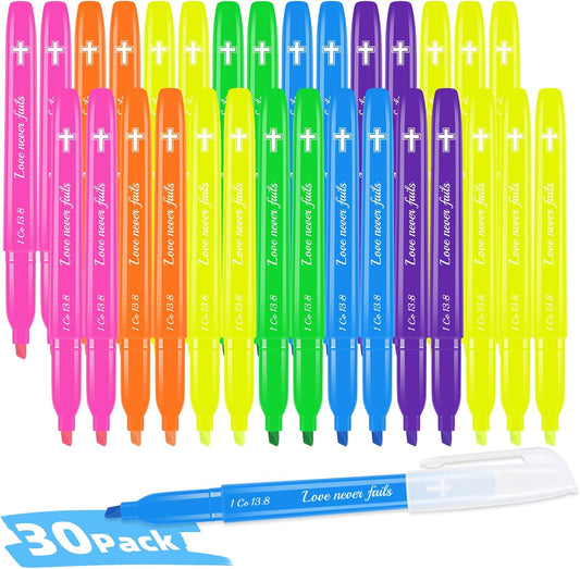 ZackZ Bible Highlighters Assorted Colors with Verses, Chisel Tip Colored Highlighter Markers Bulk Fluorescent, Dry Quick Bright Colors, Perfect for Bible Study Journaling, 6 Candy Color 30 Pack