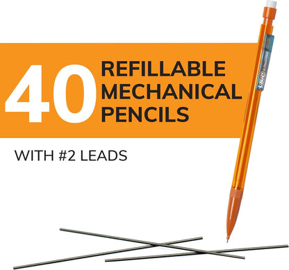 BIC Xtra Smooth Bright Edition Mechanical Pencils, 0.7 mm Medium Point, Refillable and Retractable, 40-Count