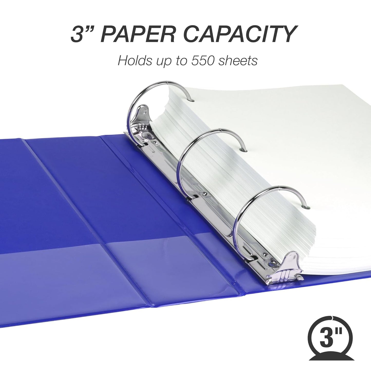 Samsill 3 Inch 3 Ring Binder, Economy Round Ring, Clear View Cover, 550 Sheet Capacity - for School, Home, Office - Blue