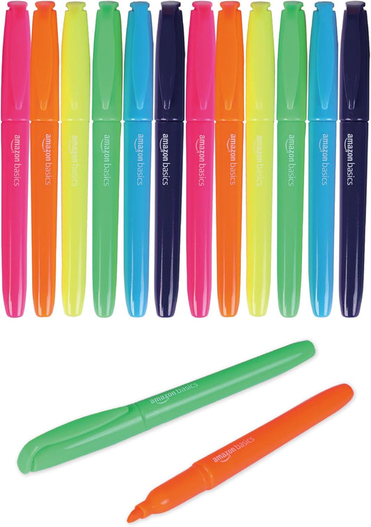 Amazon Basics Chisel Tip Highlighters, Fluorescent Ink, Vibrant Assorted Colors, School Supplies, 24-Pack