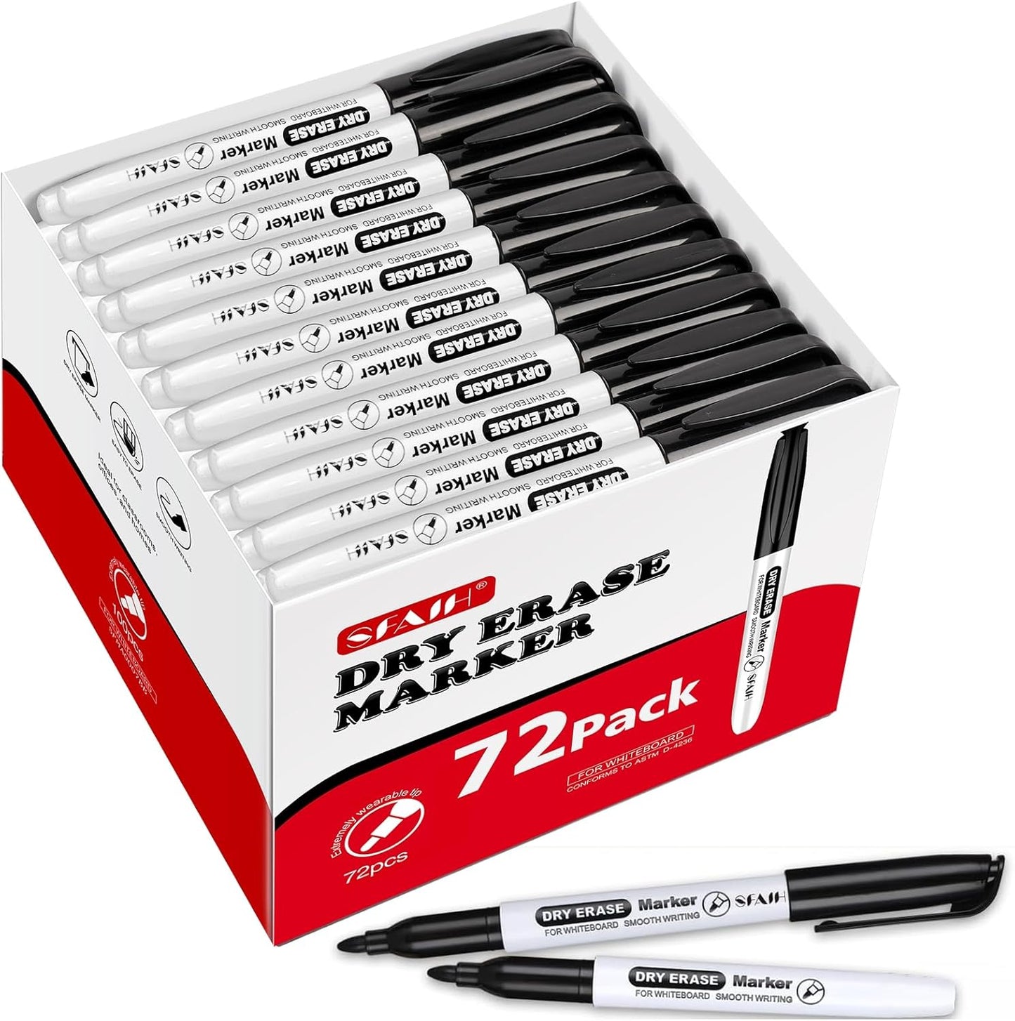 SFAIH Fine Tip Dry Erase Markers - 24 Pack Black Whiteboard Erasable Markers Bulk for Kids Adults, Ideal for Classroom School Office Home Use on White Board, Non-Toxic Easy Clean