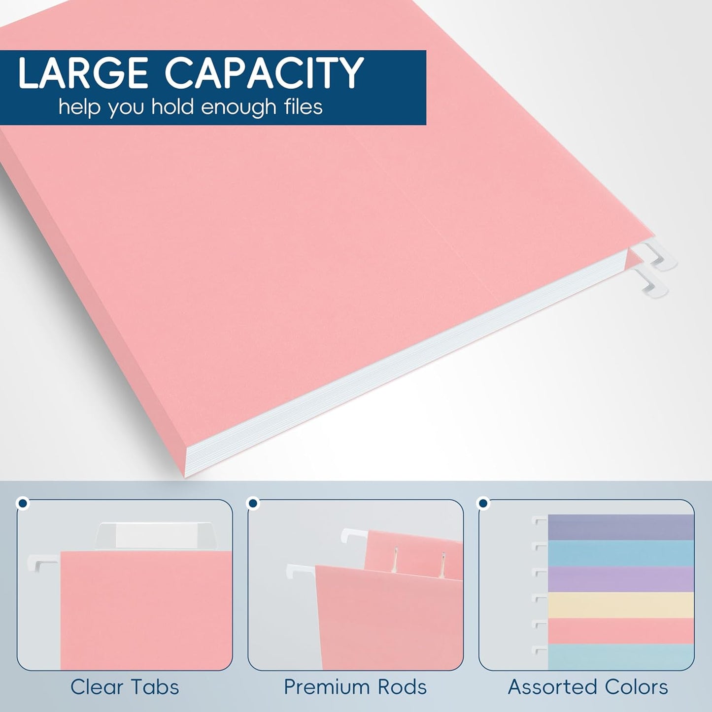 Blue Hanging File Folders,25 Pack Letter Size File Folders with 1/5-cut Tabs,Office Essentials for Filing Cabinet & Desk Storage