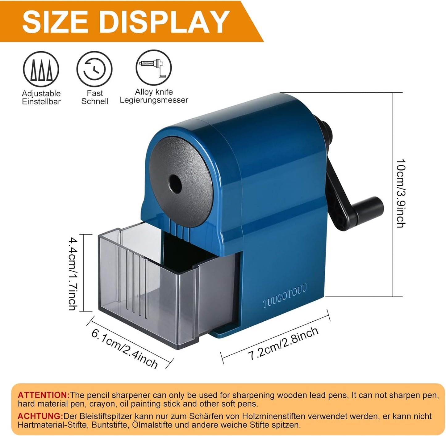 Manual Pencil Sharpener Hand Crank Pencil sharpeners for Kids Adjustable in 5 Grades of Thickness Suitable for Kids,Artists,Students,and Office (Blue)