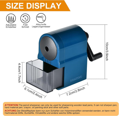 Manual Pencil Sharpener Hand Crank Pencil sharpeners for Kids Adjustable in 5 Grades of Thickness Suitable for Kids,Artists,Students,and Office (Blue)