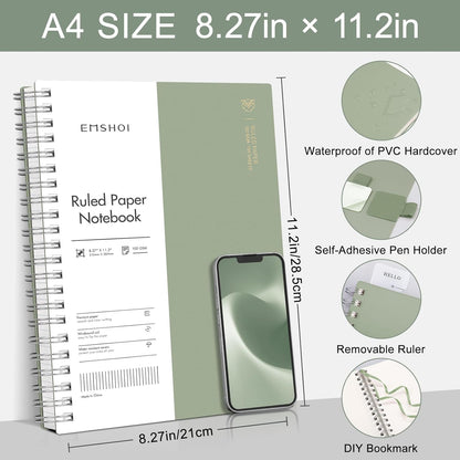 EMSHOI A5 Spiral Notebook College Ruled Lined Journal, Small 5.7" X 8.22", 300 Pages/150 Sheets, 100gsm Thick Paper, Waterproof Hardcover, for Office School Women Men Work Writing Notes, Blue