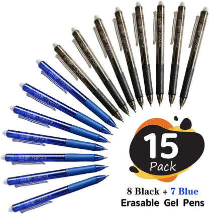 Erasable Gel Pens, 15 Pack Black Retractable Erasable Pens Clicker, Fine Point, Make Mistakes Disappear, Black Inks for Writing Planner and Crossword Puzzles…