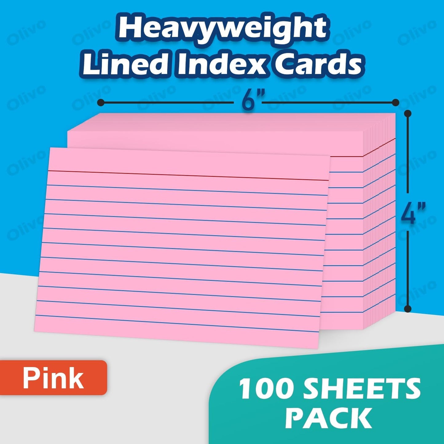 Index Cards 4x6 Lined Ruled Flash Note Cards 4" x 6", White, 100 Count, 220 GSM Heavy Weight
