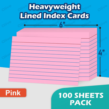 Index Cards 4x6 Lined Ruled Flash Note Cards 4" x 6", White, 100 Count, 220 GSM Heavy Weight