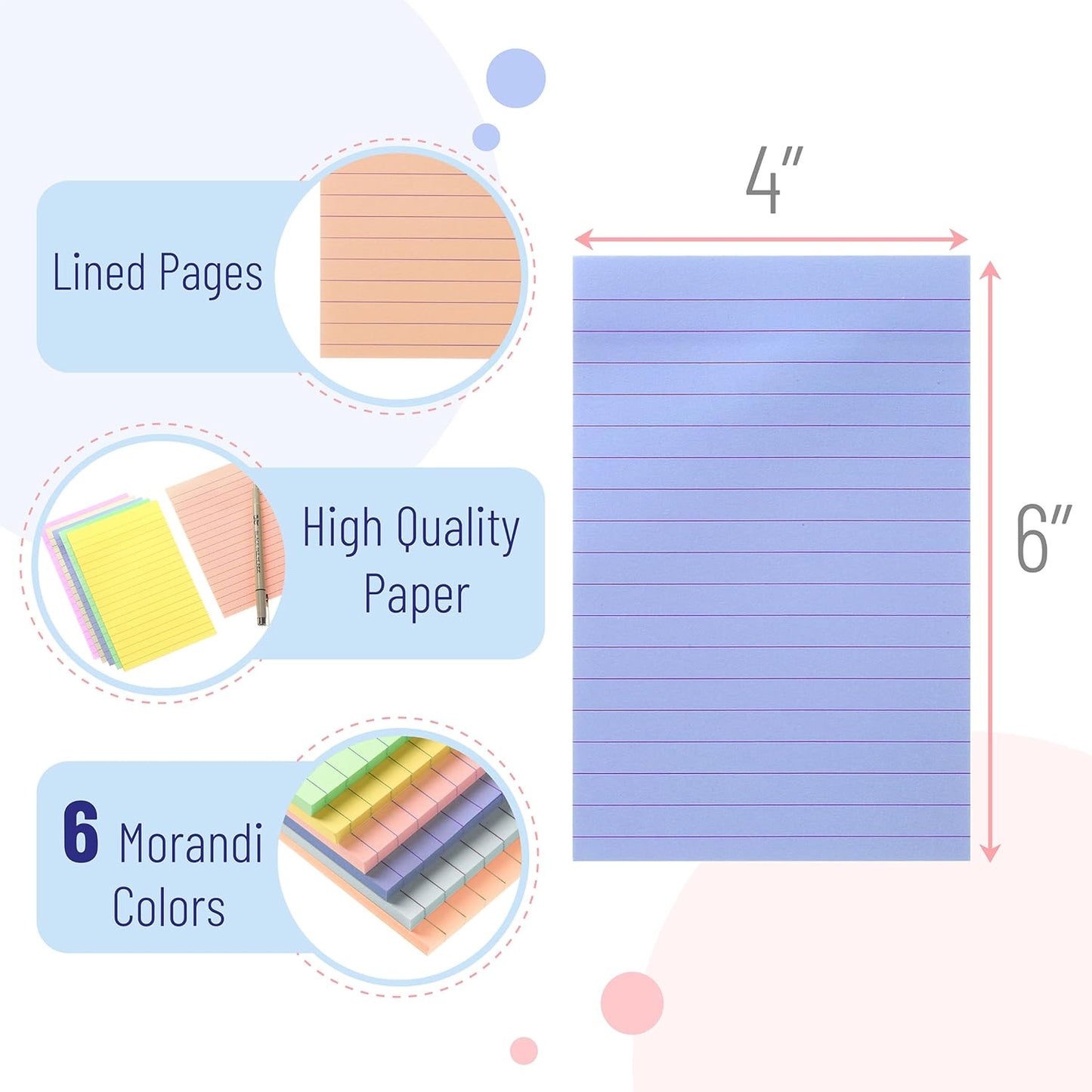 Mr. Pen- Lined Sticky Notes, 3" x 3", 12 Pads, 60 Sheets/Pad, Morandi Color, Bulk Sticky Notes with Lines, Ruled Post Stickies, Memo Pads, Self-Stick Note Pad for Office, School, Home, Study