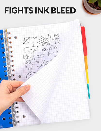 SUNEE Spiral Notebooks for Work with Removable Dividers & Tabs – College Ruled 5 Subject, 300 Pages, 3 Hole Punched, Durable PP Cover, 8"x10.5" – Notebooks for Office or School, Black