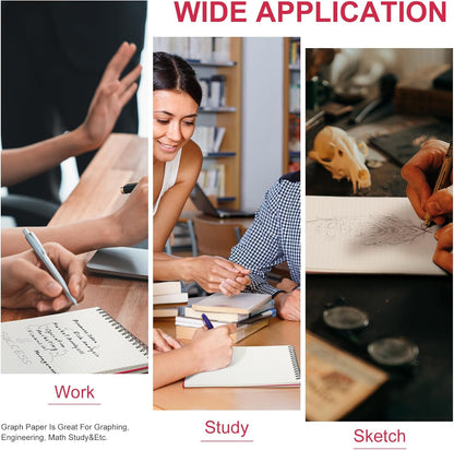 Engrowtic 2 Pack Graph Paper Spiral Notepad A5 Top Wirebound Notepad Grid Notebook Steno Pads Memo Notebook Grid Paper 140 Pages for Writing Sketching Drawing Office Supplies (Black)