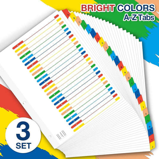 H4D Alphabet Binder Dividers for 3-Ring Binder, A-Z Tab Dividers with Customizable Table of Contents, Multicolor Tabs, Reinforced Holes, Letter Size, Pastel, 1 Set