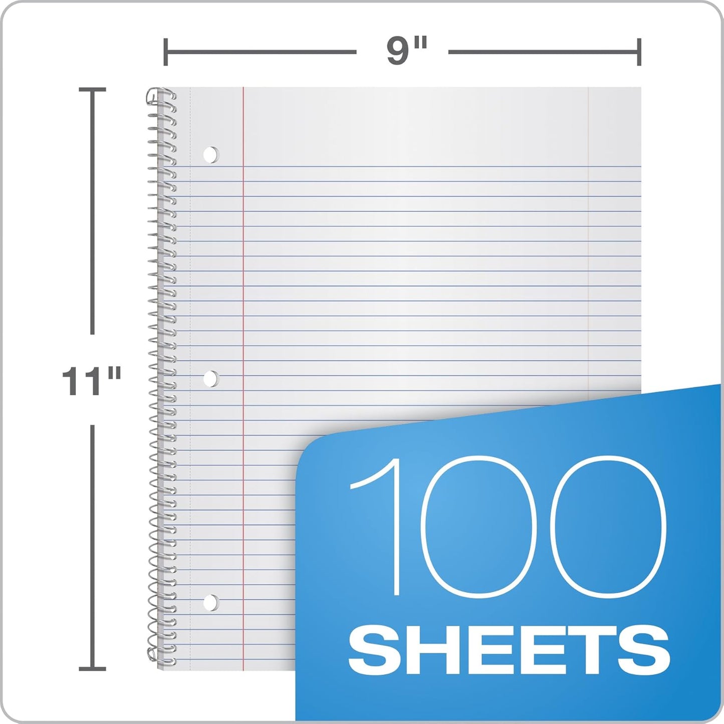 Oxford Spiral Notebooks, 1 Subject, College Ruled Paper, Durable Plastic Cover, 100 Sheets, Durable Divider Pocket, 3-Hole Punch, 3 Pack, Red, Black and Blue (10390)